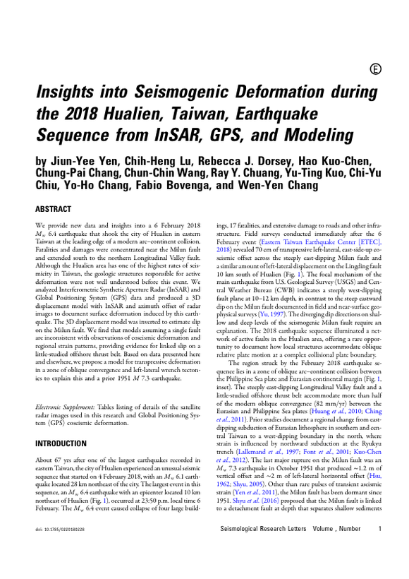 Seismological Research Letters 2018 Yen